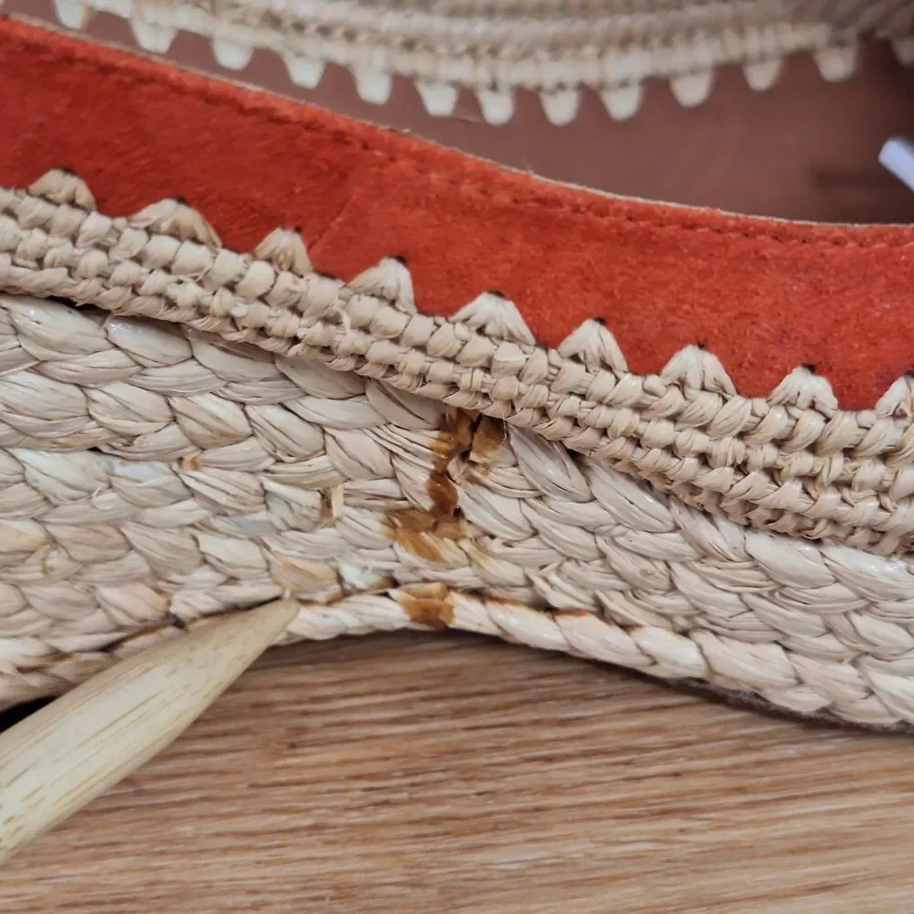 Tory Burch Espadrille Wedge Sandals Women's 9 Orange Jute Leather Platform Heels